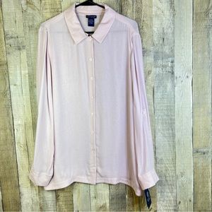 Doncaster Collection Wool Blend Pink Tabbed Long Sleeve Button Front Blouse